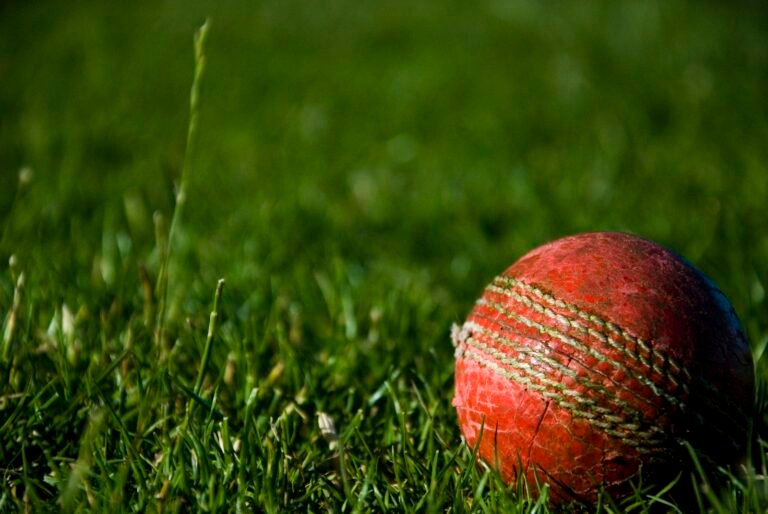 Red cricket ball close up